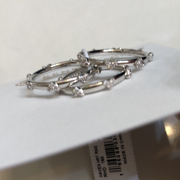 Kendra Scott Silver Tone Haven Heart 3PC Stackable Ring Set Size 7 Crystal NWT - Picture 7 of 16